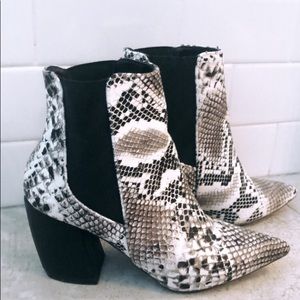 White and black snake skin bootie